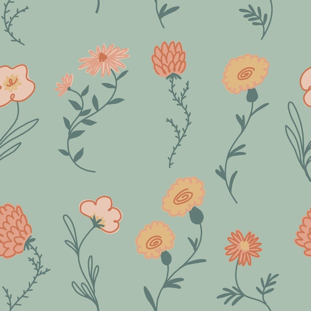 Flores abstractas patrón sin costuras ornamento botánico sencillo diseño floral vectorial