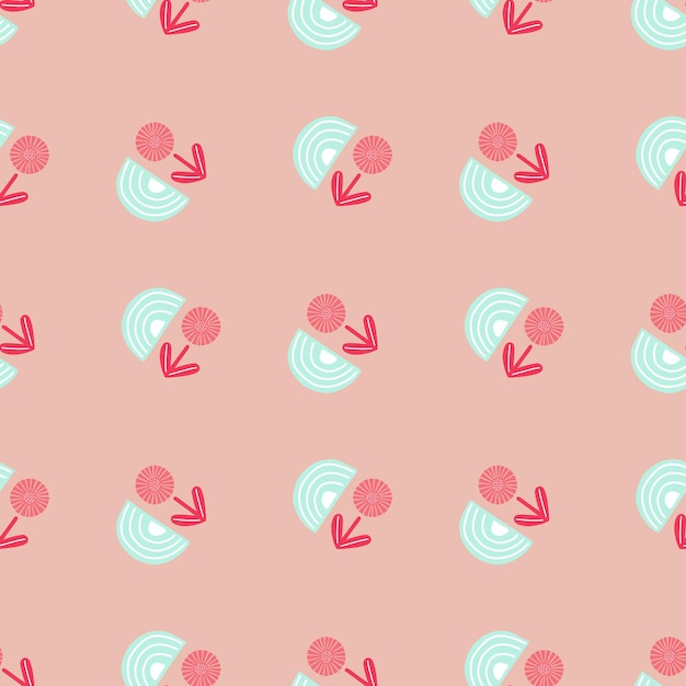 Flores abstractas de patrones sin fisuras sobre fondo rosa. rosa minimalista con textura de plantas para diseño textil. impresión de plantilla geométrica para cualquier propósito. adorno de tela simple vector.