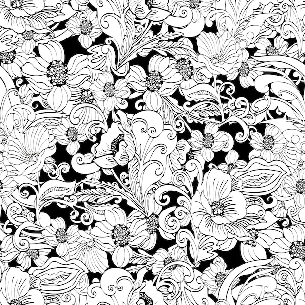 Flores abstractas de patrones sin fisuras vector contorno floral fondo de contorno