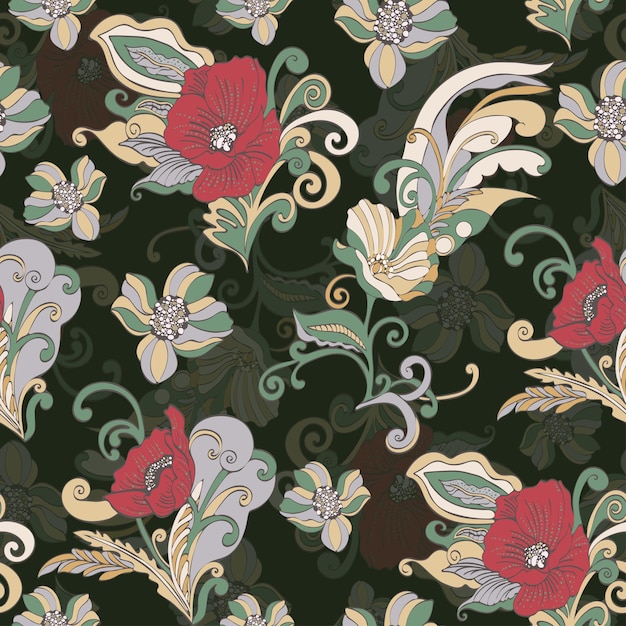 Flores abstractas de patrones sin fisuras vector fondo floral dibujos animados dibujados a mano