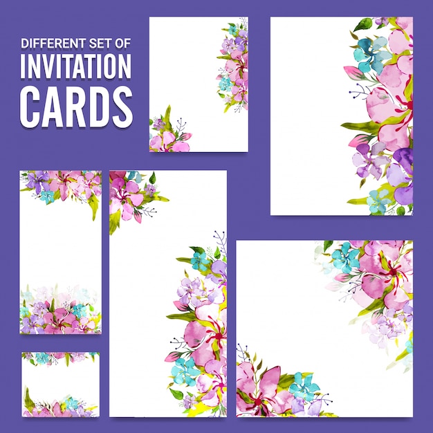 Las flores de la acuarela adornaron el conjunto de tarjetas de la invitación.