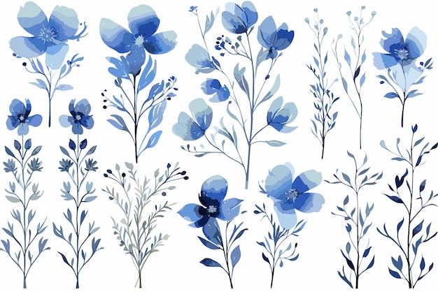 Flores de acuarela azul delicado y azul marino