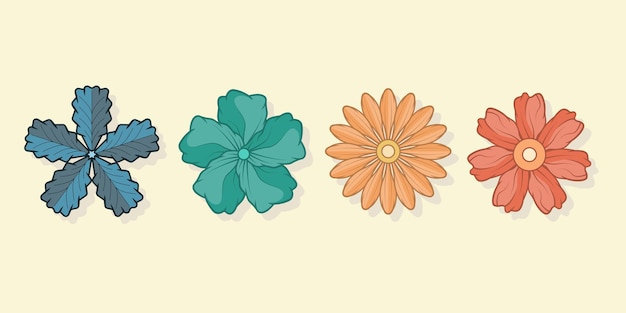 Flores aisladas en el fondo Conjunto de iconos de flores con varios colores