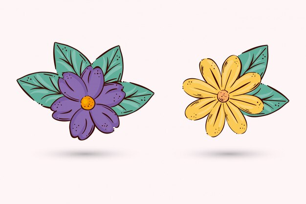 Vector flores aisladas con hojas