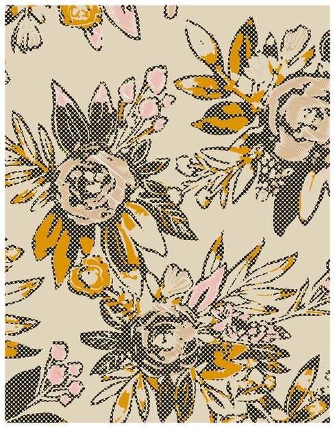 Las flores de Ajrakh con hojas Ilustración vectorial de patrones sin costuras
