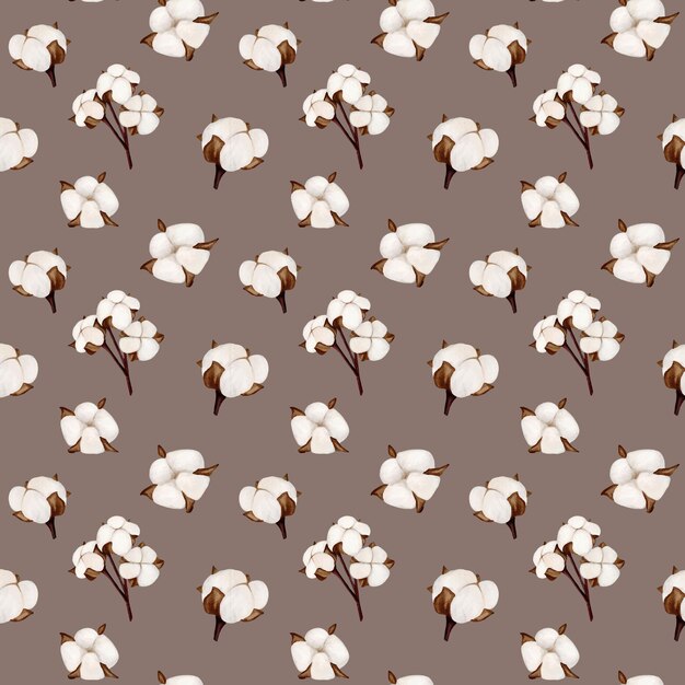 Las flores de algodón acuarela arte ilustración patrón