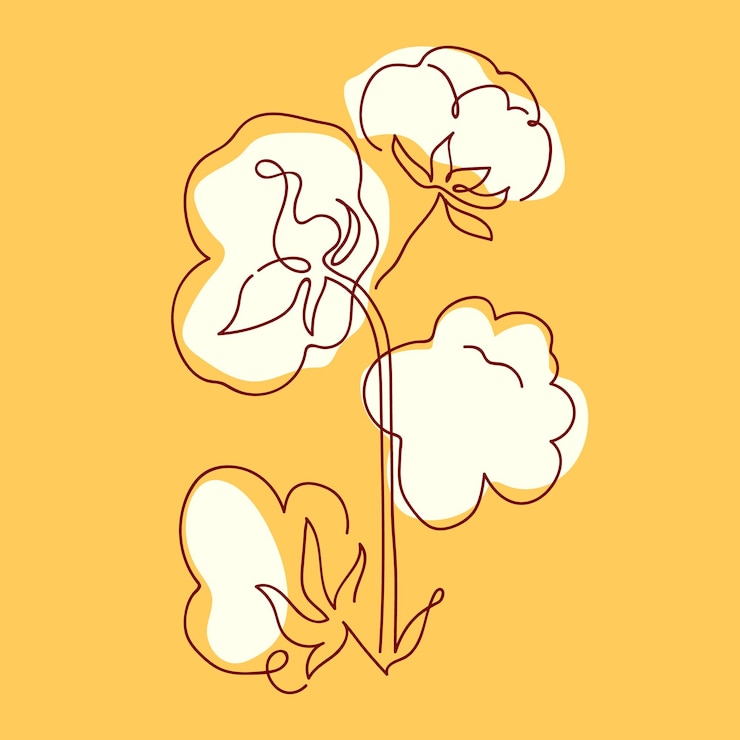 Vector flores de algodón de dibujo continuo de una línea ilustración vectorial