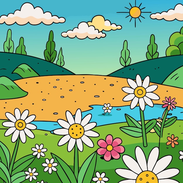 Flores amarillas en un campo en el fondo