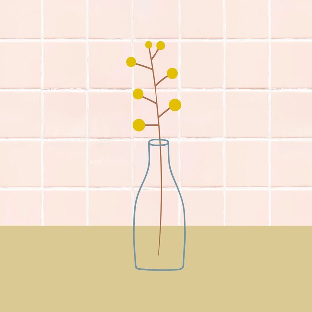 Flores amarillas de garabato en un vector de jarrón de vidrio