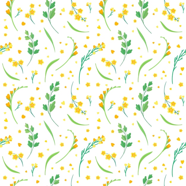 Flores amarillas y hojas de patrones sin fisuras