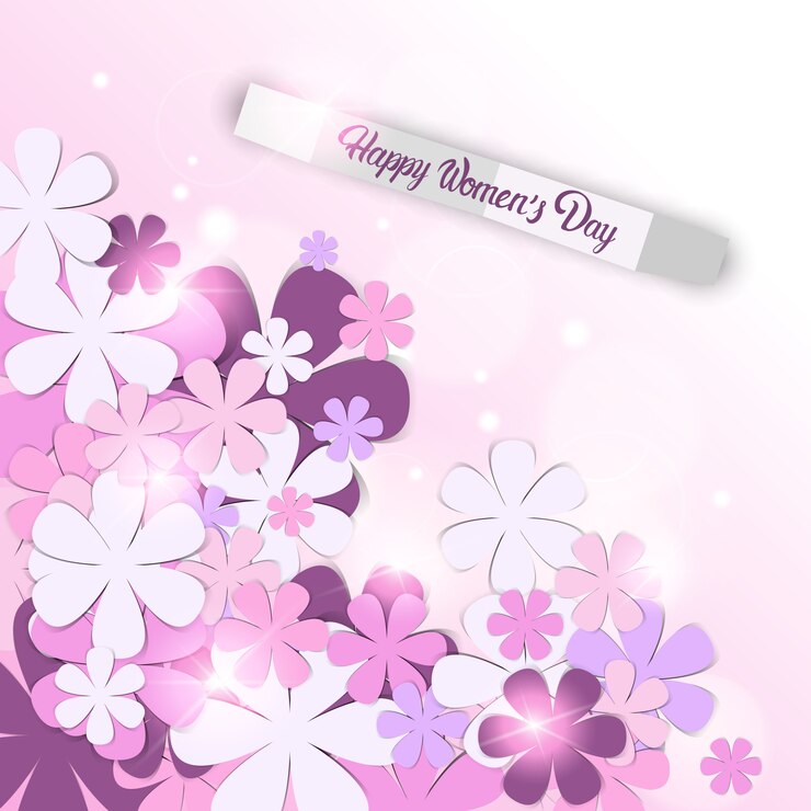 Vector flores apiladas y luces de fondo del día de la mujer