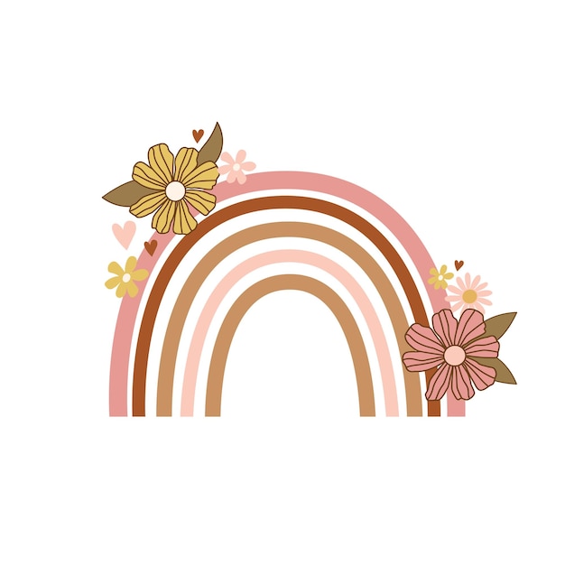 Flores de arco iris boho escandinavo en colores pastel elemento de vector dibujado a mano para decoración de vivero baby shower fiesta cartel invitación postal ropa