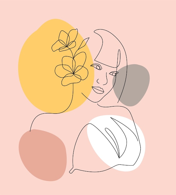 Vector flores y arte de línea de mujer hermosa