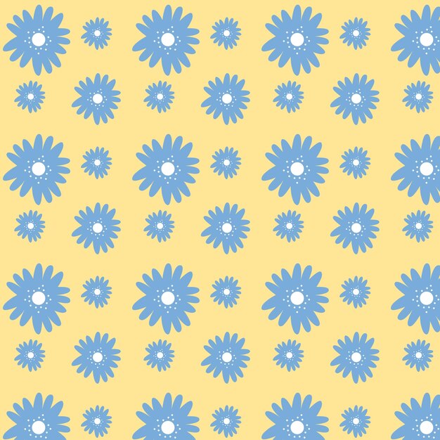 Flores azules aisladas sobre fondo amarillo ilustración de vector de patrones sin fisuras florales dibujados a mano