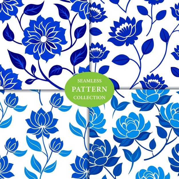 flores azules elegante patrón sin costuras diseño de fondo