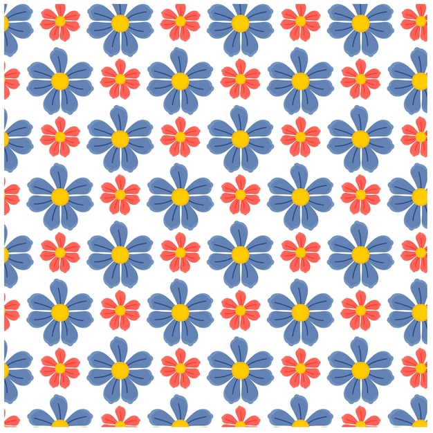 Flores azules y rojas con un patrón sin costuras