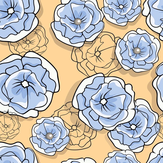 Vector flores azules sobre un fondo beige