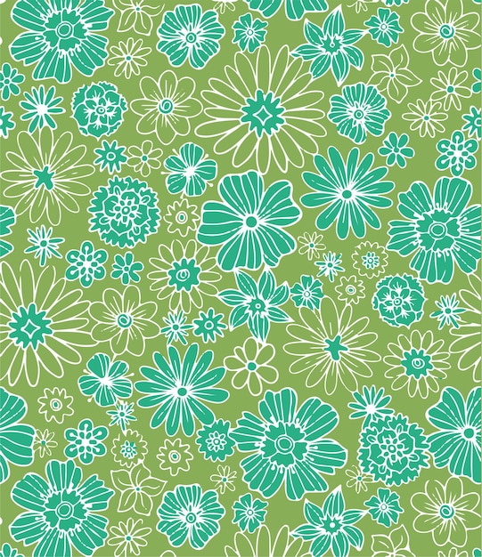 Flores azules sobre un fondo verde