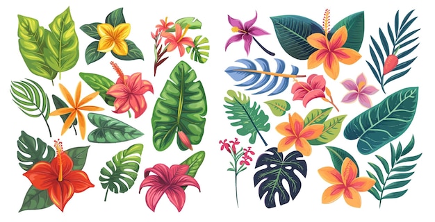 Vector flores de bali hojas exóticas del caribe o el paraíso de la plantación