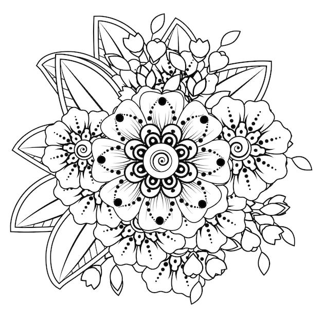 Flores en blanco y negro Doodle art para colorear libro