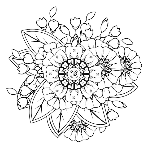 Flores en blanco y negro Doodle art para colorear libro