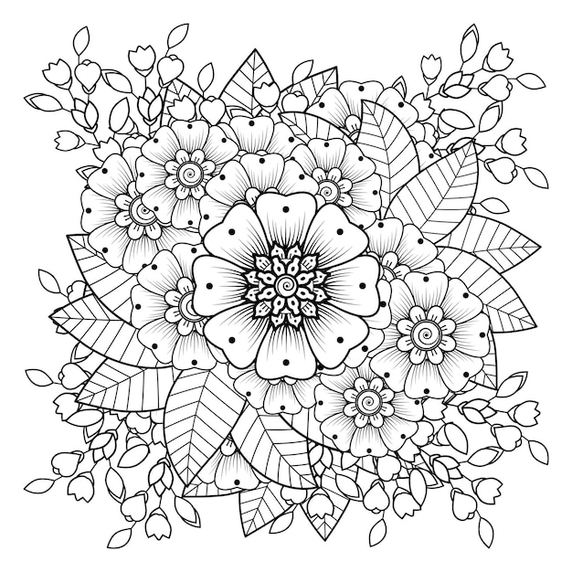 Flores en blanco y negro Doodle art para colorear libro