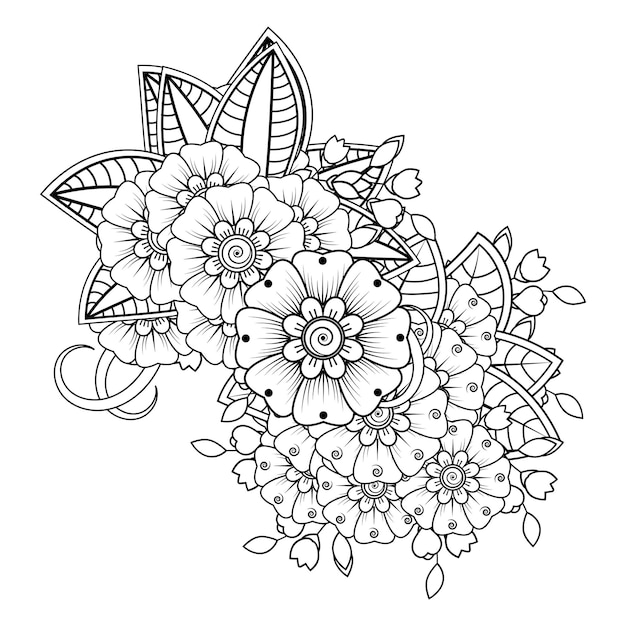 Flores en blanco y negro doodle art para colorear libro