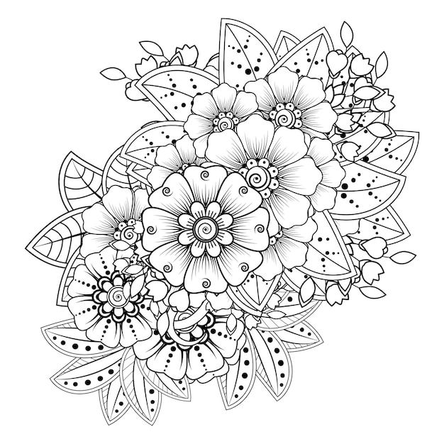 Vector flores en blanco y negro doodle art para colorear libro