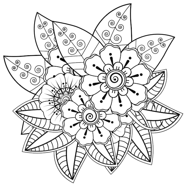 Vector flores en blanco y negro doodle art para colorear libro