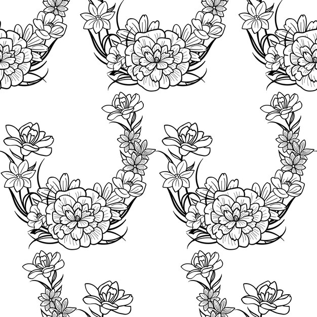 Vector flores blanco y negro tatuaje de patrones sin fisuras