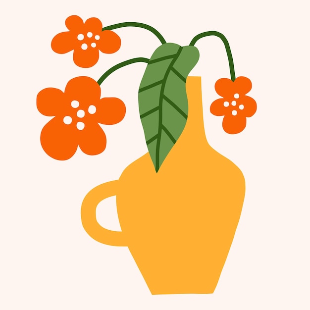 Flores brillantes en una jarra clipart vectorial corte de papel de moda ilustración floral elementos botánicos planos