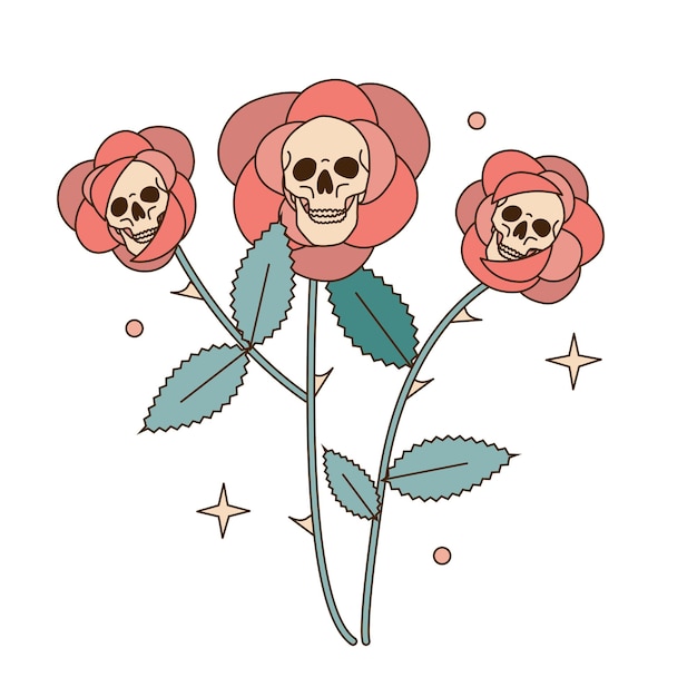 Flores de calavera con pétalos de rosas que rodean el cráneo retrato de cráneo humano con flores de halloween m