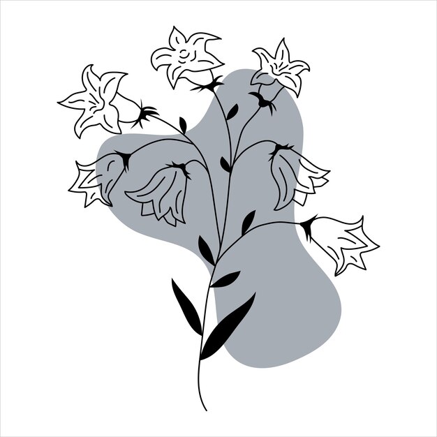 Flores de campanilla en estilo boho contemporáneo Ilustración botánica