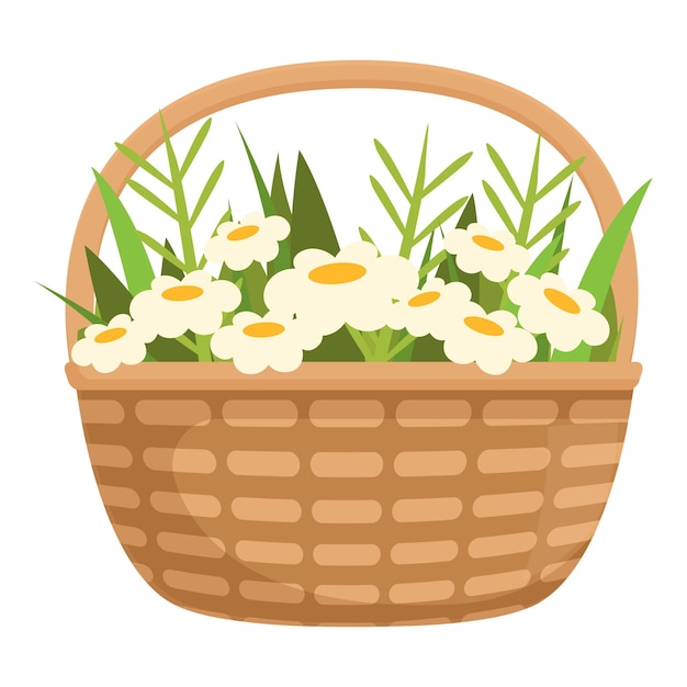 Flores de campo blancas icono vector de dibujos animados racimo de plantas