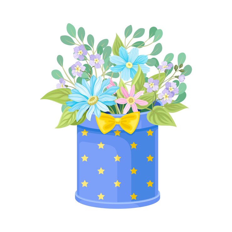 Vector flores de campo y de jardín en una ilustración vectorial de caja