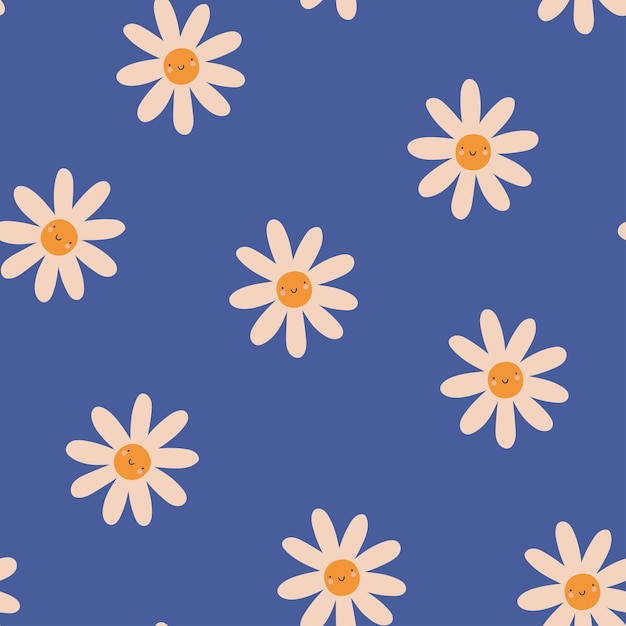 Flores con caras lindas diseño floral de patrones sin fisuras de verano ilustración vectorial divertida