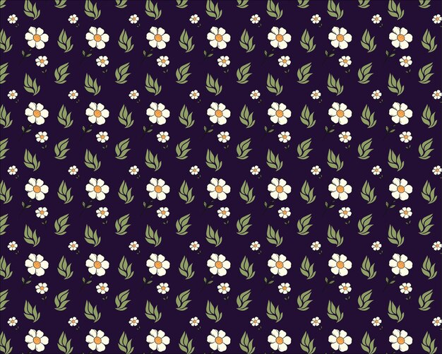 Flores con centro amarillo y hojas verdes sobre un fondo púrpura oscuro