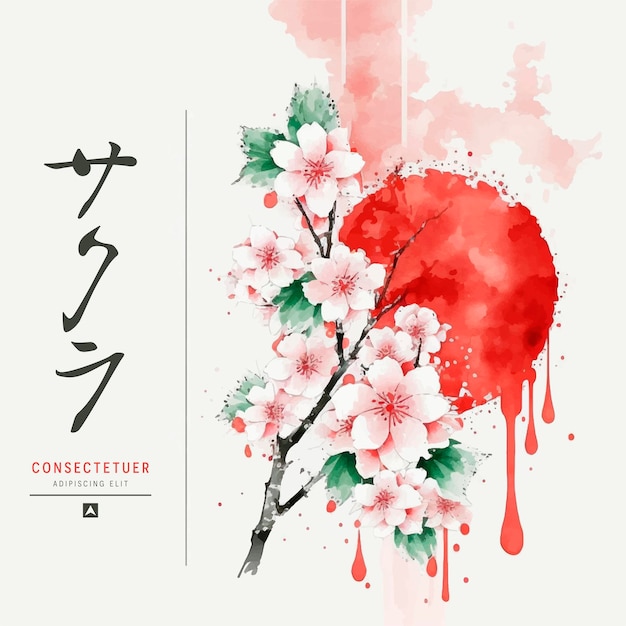 Flores de cerezo y ramas en estilo acuarela vectorial