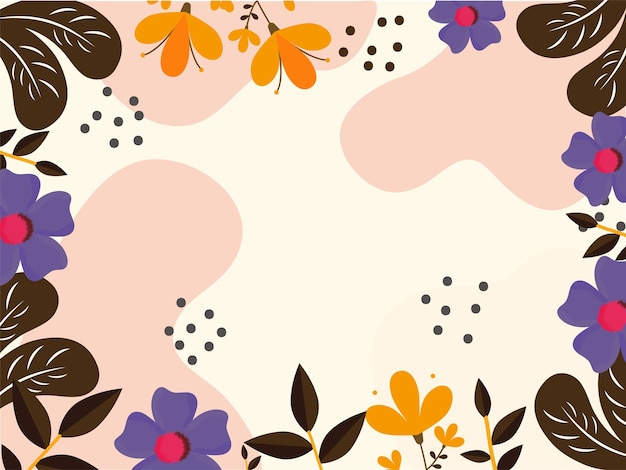 Vector flores de colores con hojas decoradas con fondo de borde