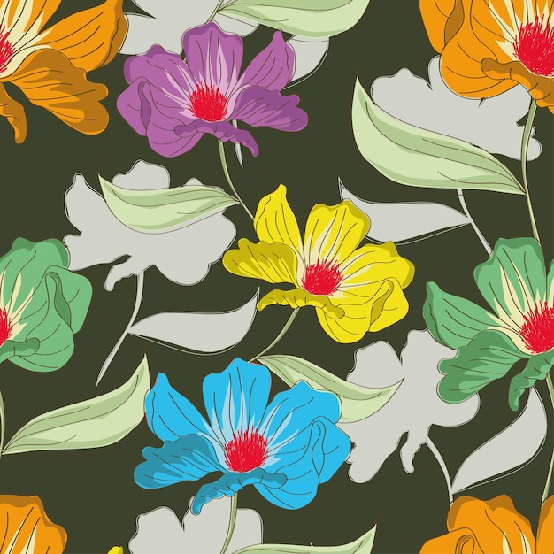 flores de colores con hojas y flores sobre un fondo oscuro