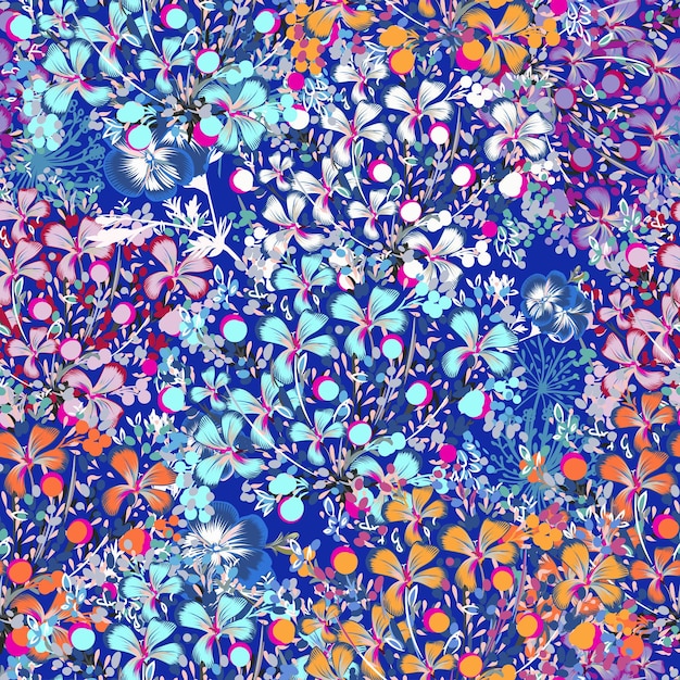 Flores de colores de patrones sin fisuras de vector de moda en la espalda azul