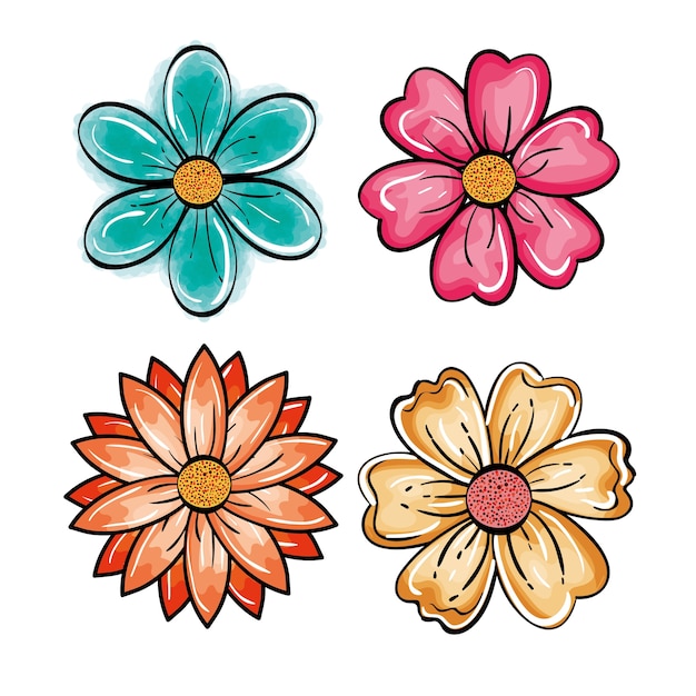 Flores de colores sobre fondo blanco. ilustración vectorial