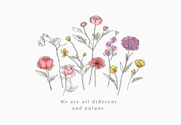 flores coloridas dibujadas a mano ilustración vectorial