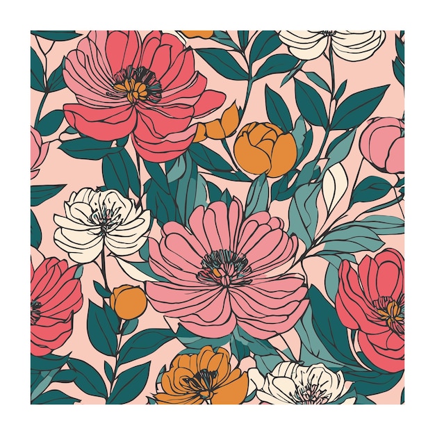 Flores coloridas retro dibujadas a mano
