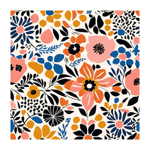 Flores coloridas retro dibujadas a mano