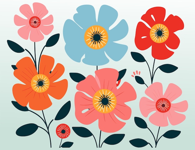 Flores coloridas en un vector de fondo al estilo de formas simples Gary Hume