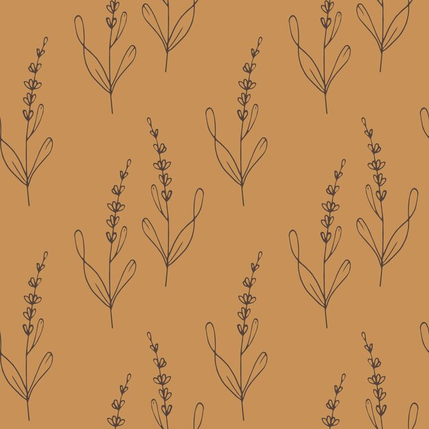 Flores de contorno dibujadas a mano de patrones sin fisuras en estilo garabato Colores marrones beige Imprimir