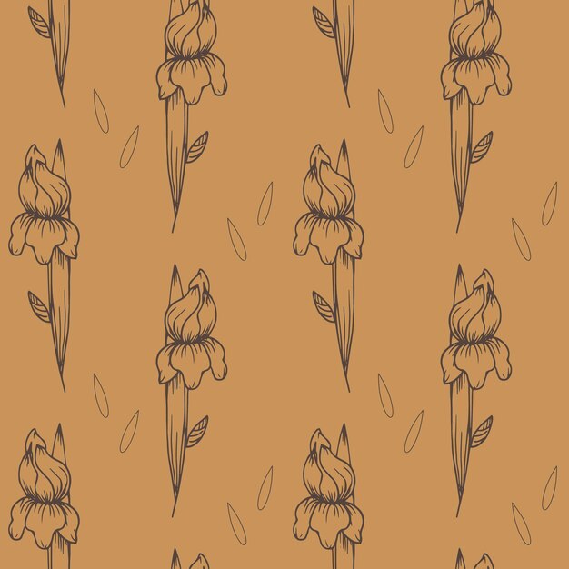 Flores de contorno dibujadas a mano de patrones sin fisuras en estilo garabato Colores marrones beige Imprimir