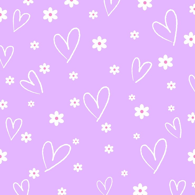 Flores de corazones en un fondo púrpura pastel para un bonito telón de fondo de papel tapiz Impresión de tela de tarjeta de San Valentín
