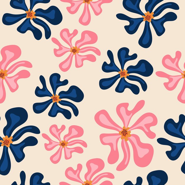 Flores creativas Patrón sin costuras con flores en colores rosa y azul